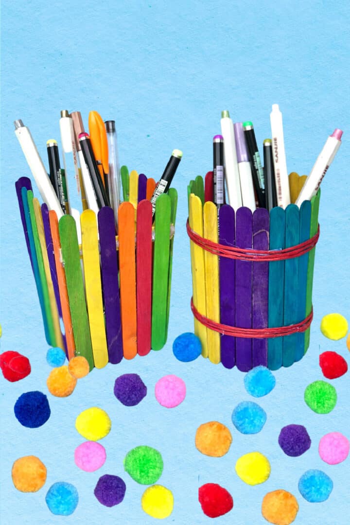 Rainbow Popsicle Stick Pencil Holder DIY Made with HAPPY