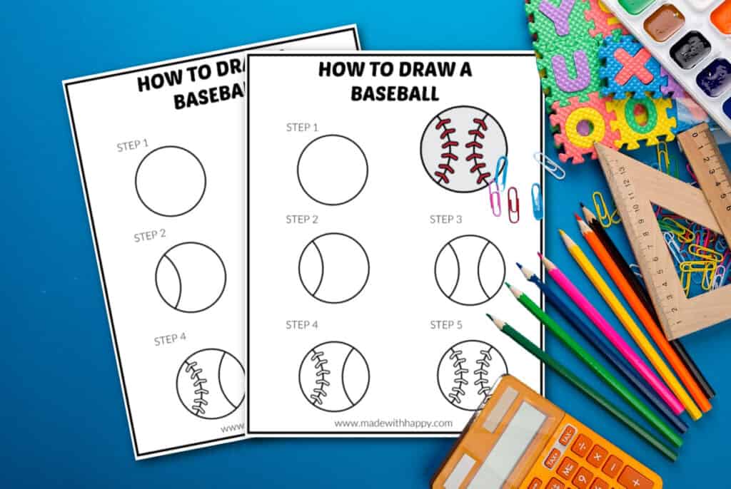 How To Draw a Baseball Easy Step-By-Step Tutorial - Made with HAPPY