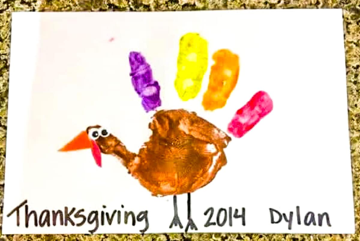 Happy Thanksgiving - turkey - feathers - handprint Art - Keepsake