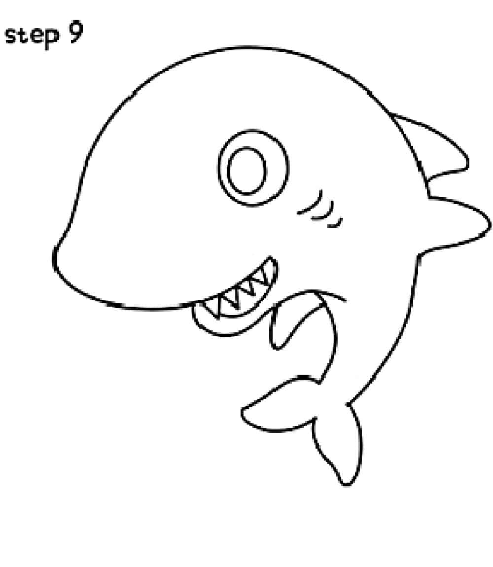 Step 9 of drawing a shark