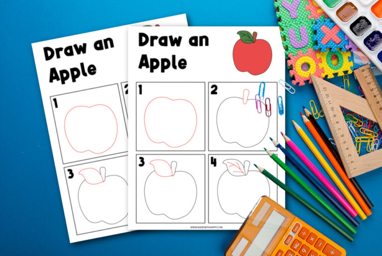 How To Draw an Apple Easy Step By Step Tutorial - Made with HAPPY