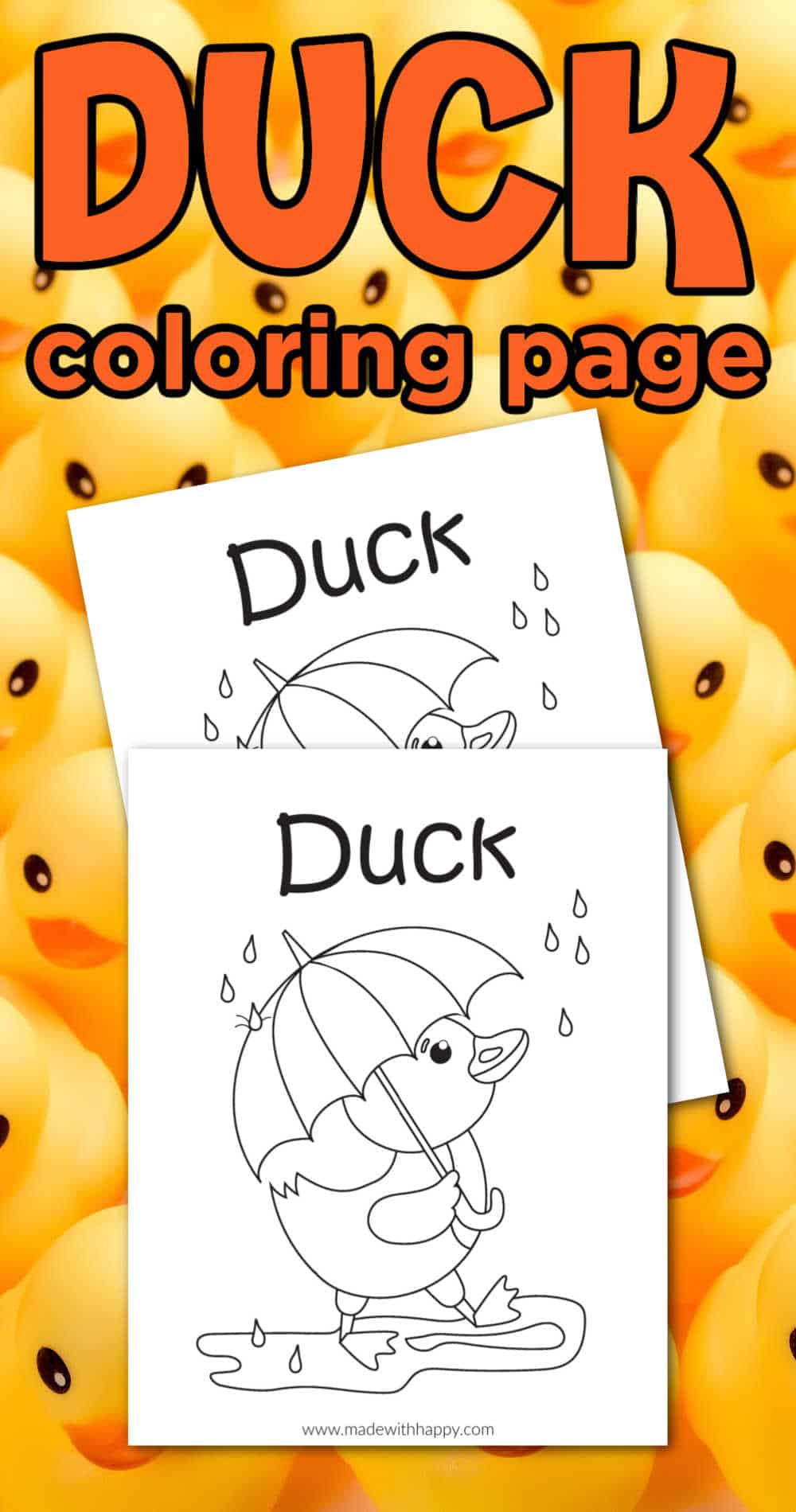 Free Printable Duck Coloring Page - Made with HAPPY