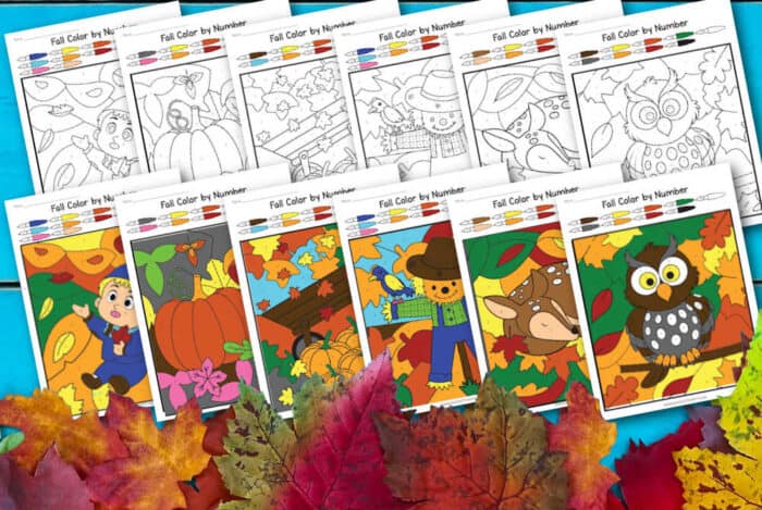 fall color by number free printable