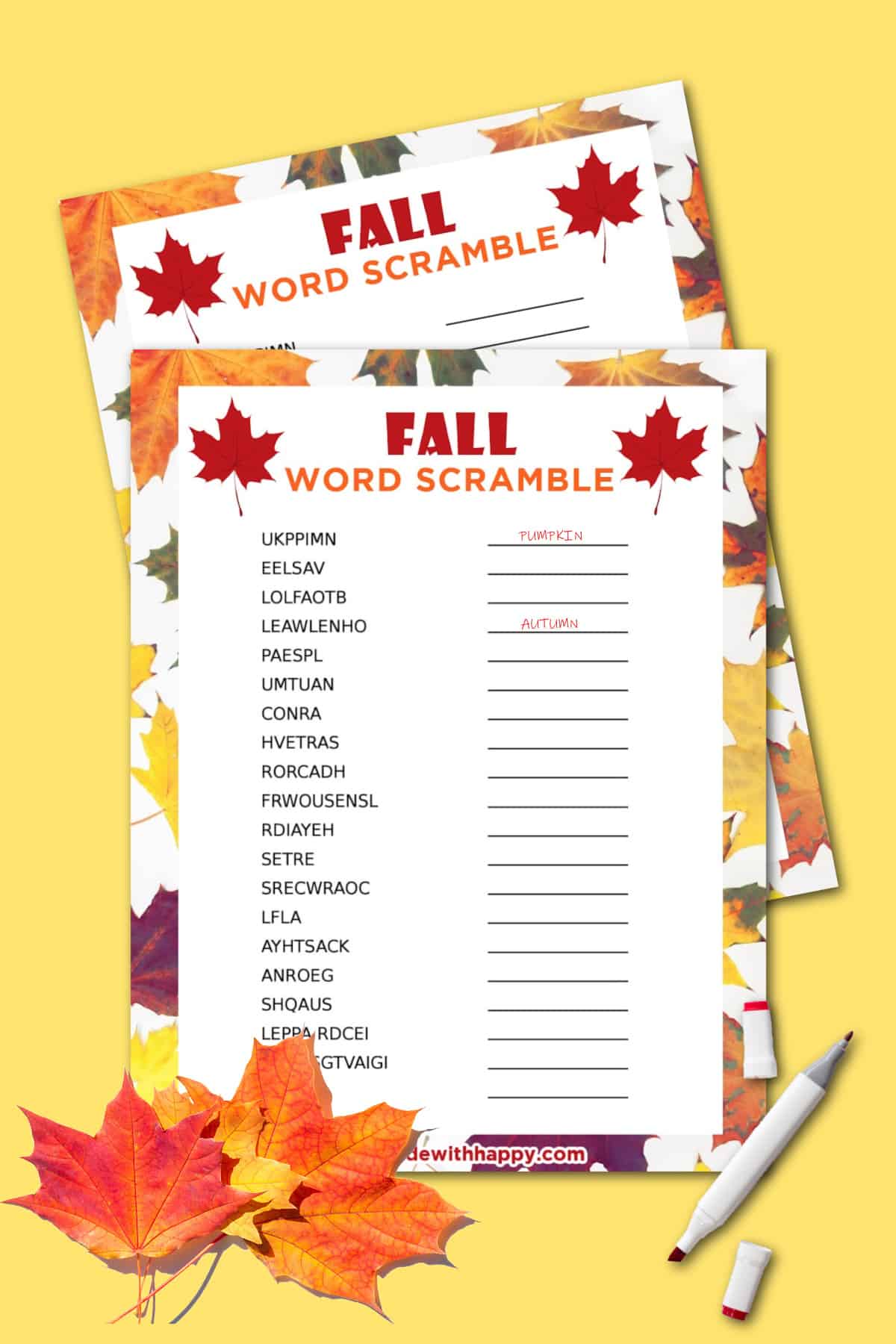 Fall Word Scramble with Answers