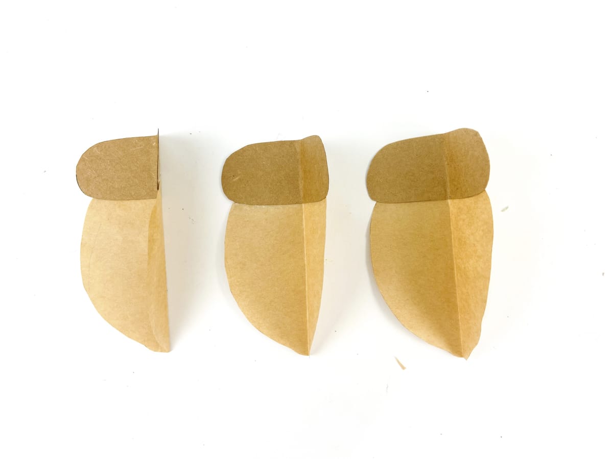 fold acorn pieces in half long ways