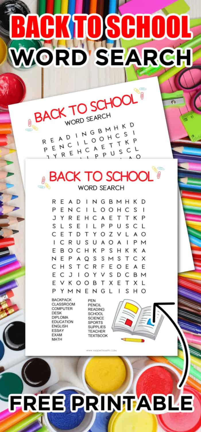 free back to school word search