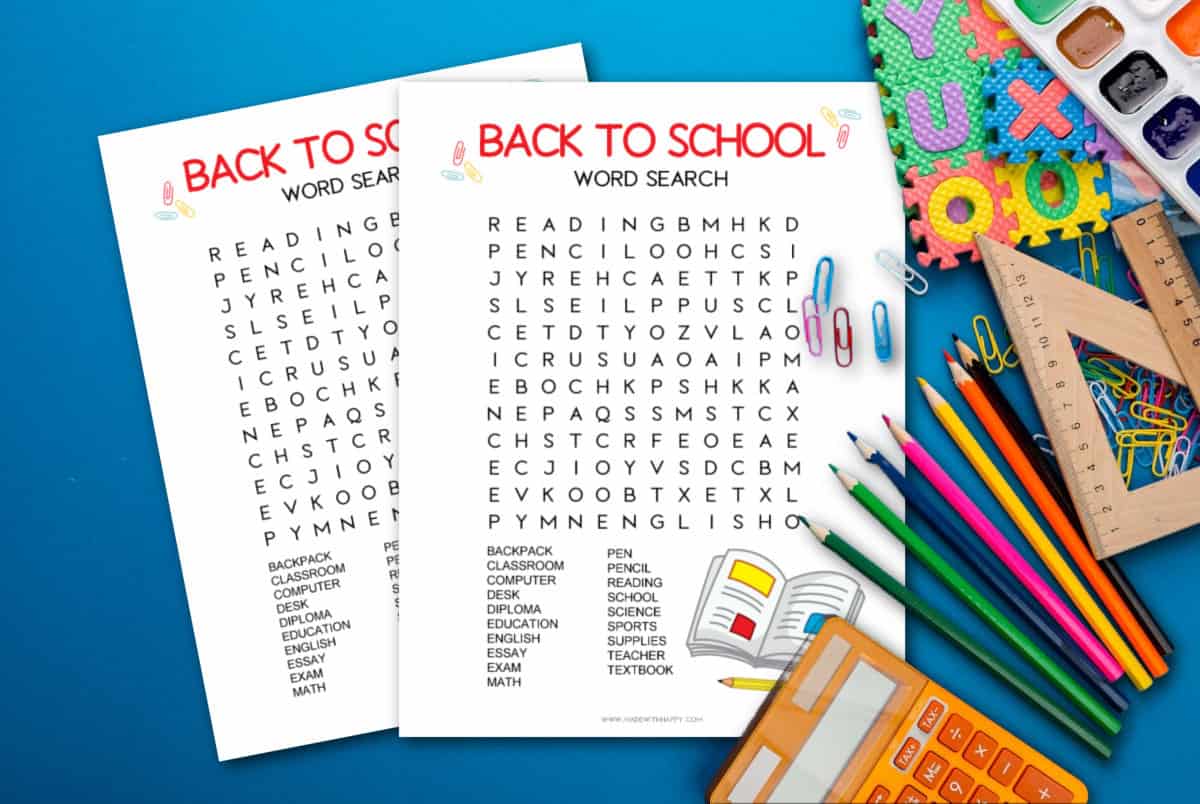 free back to school word search printable