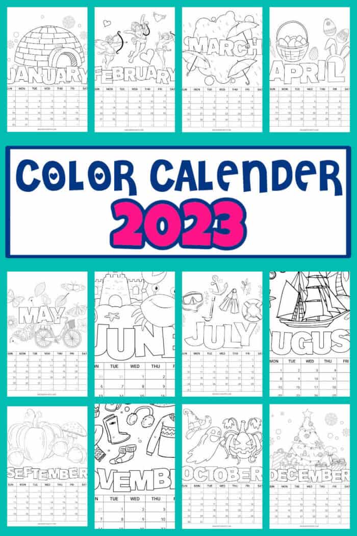 2023 Printable Coloring Calendar For Kids Made with HAPPY