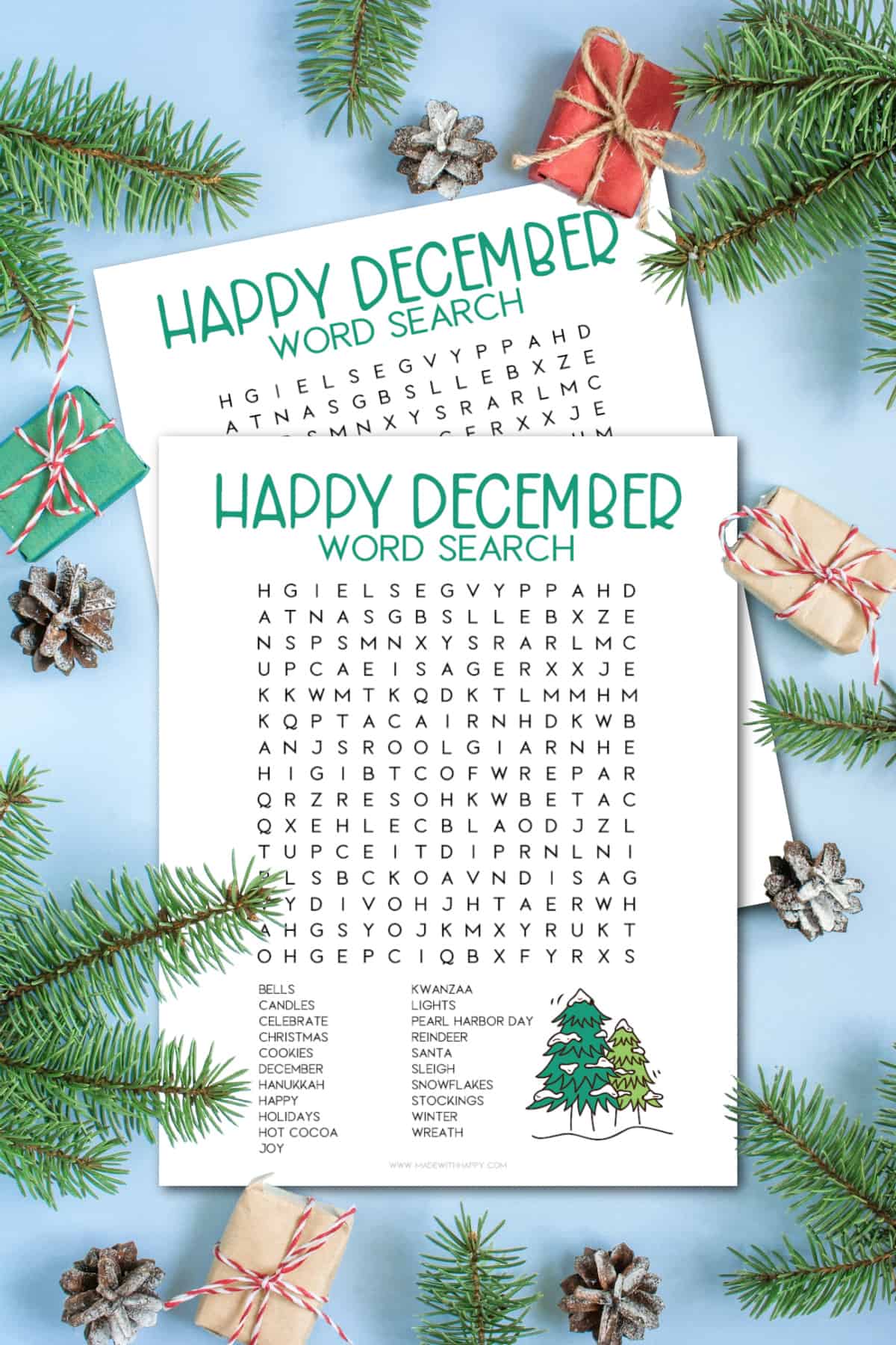 free printable december word search