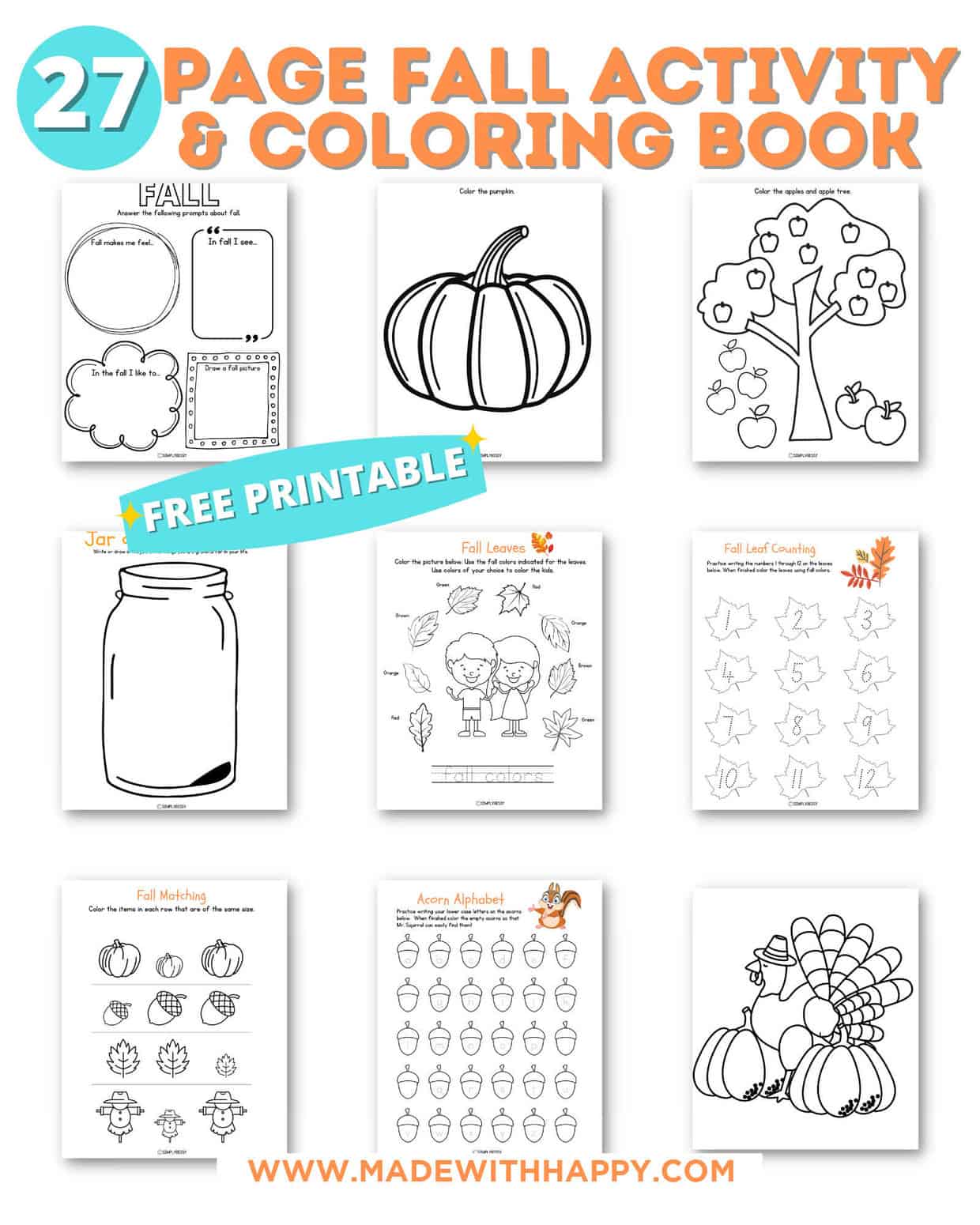 fee printable fall activity sheets