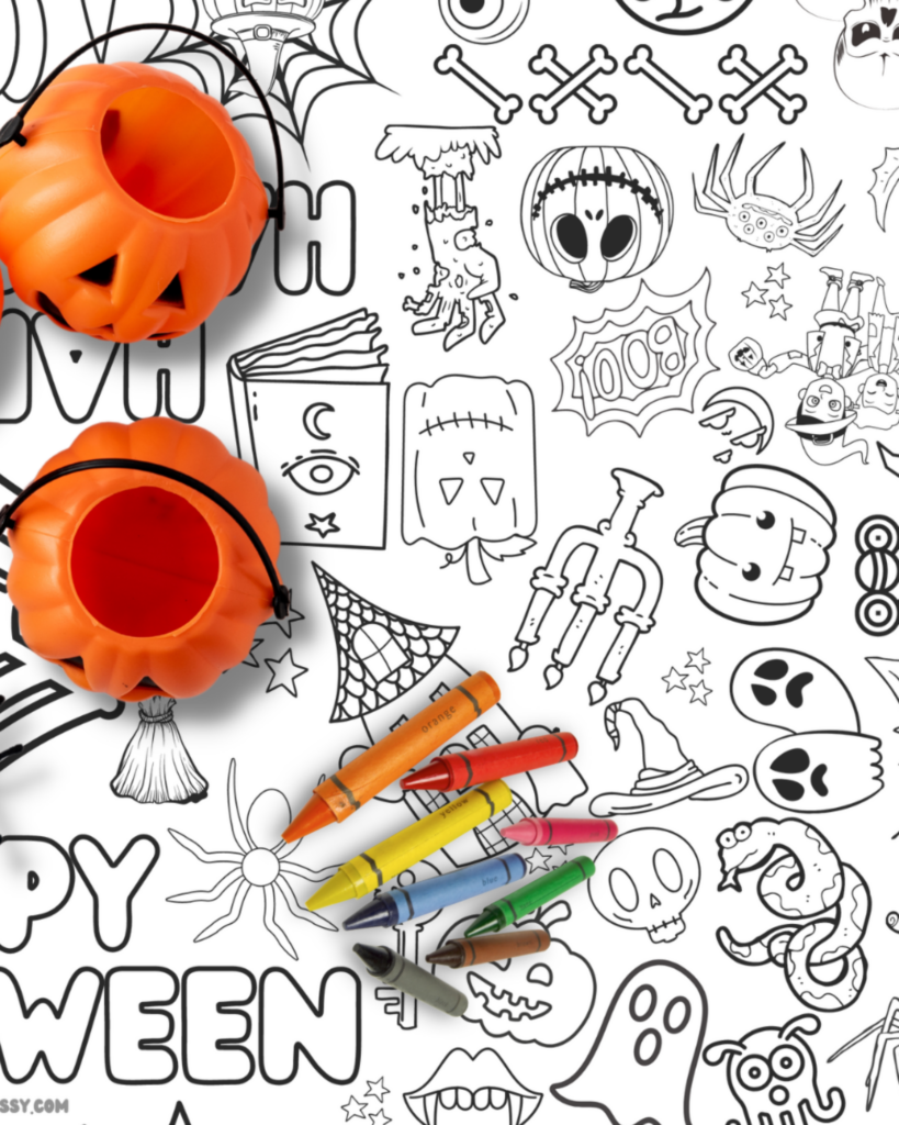 crayons on printable halloween coloring tablecloth