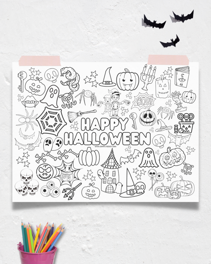 free printable halloween coloring poster on white wall