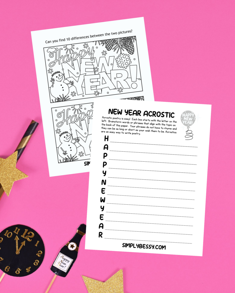 happy new year activity worksheets free