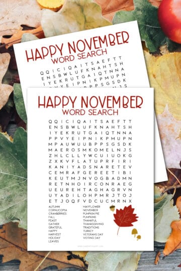 November Word Search Printable - Made with HAPPY