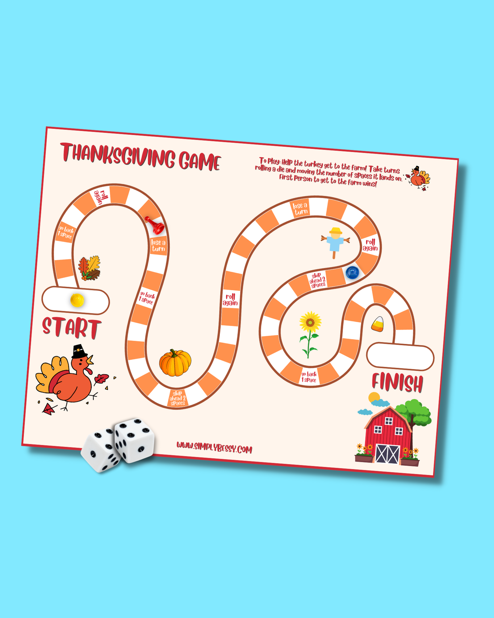 free printable thanksgiving board game for kids turkey game