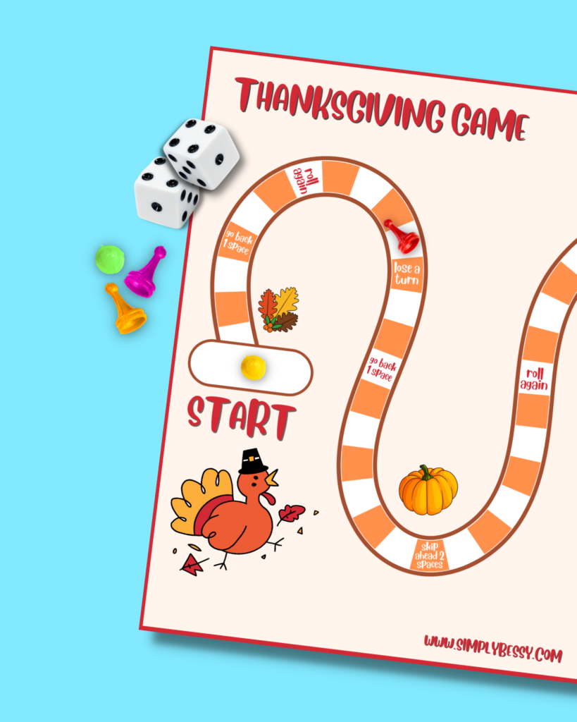 free printable thanksgiving board game dice and game pieces