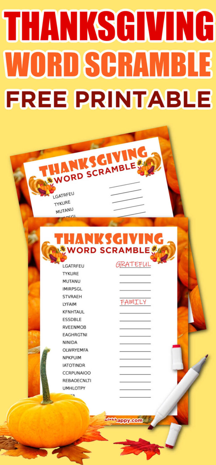free printable thanksgiving word scramble