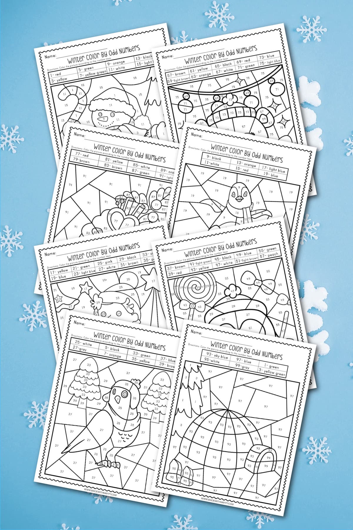 free printable winter color by number