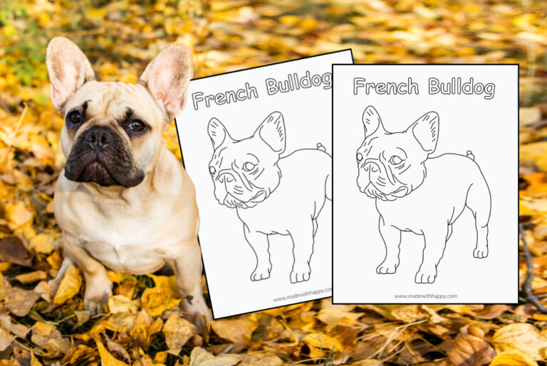 Free Printable French Bulldog Coloring Page - Made with HAPPY