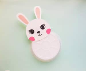 glue eyes on and head onto plate