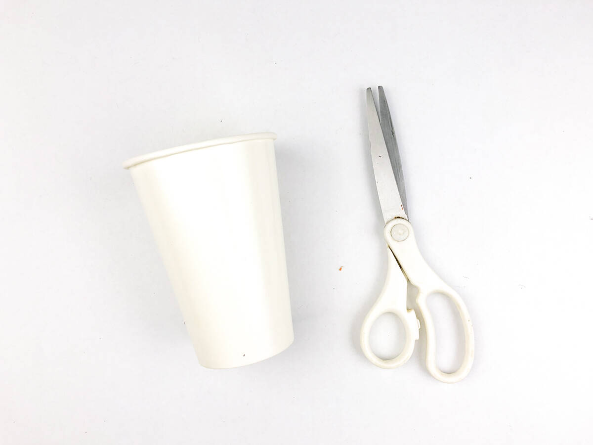 grab paper cup and scissors for monster