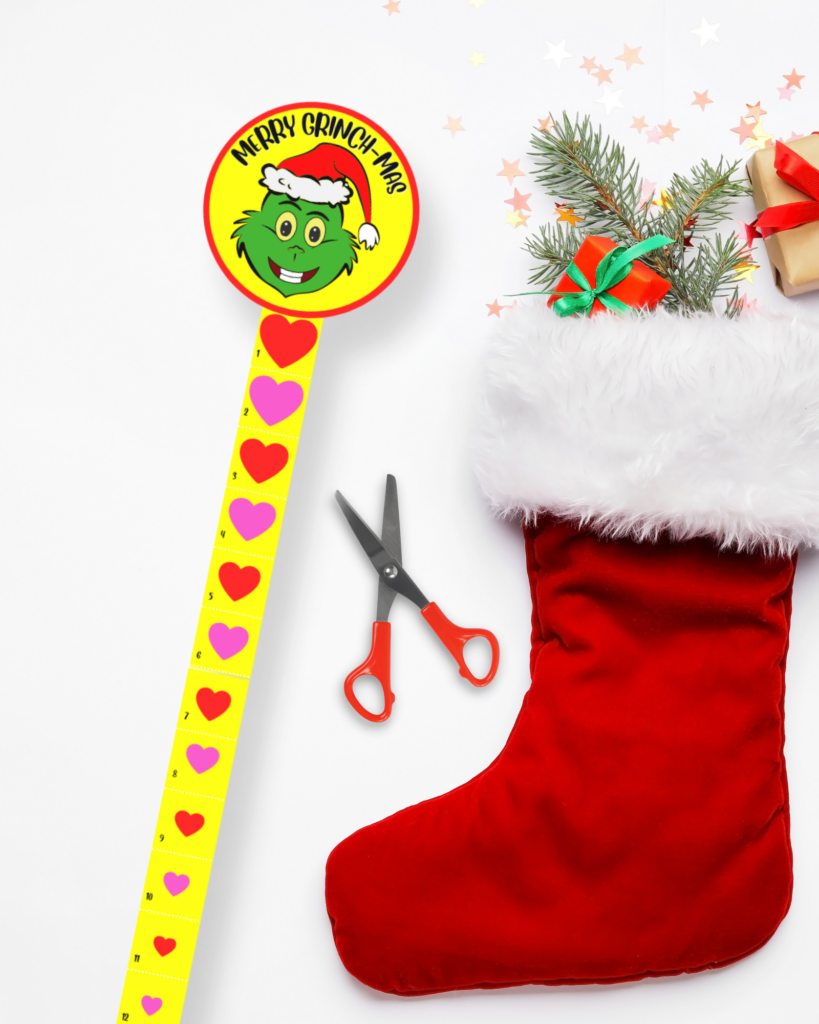 grinch christmas countdown paper chain with christmas stocking