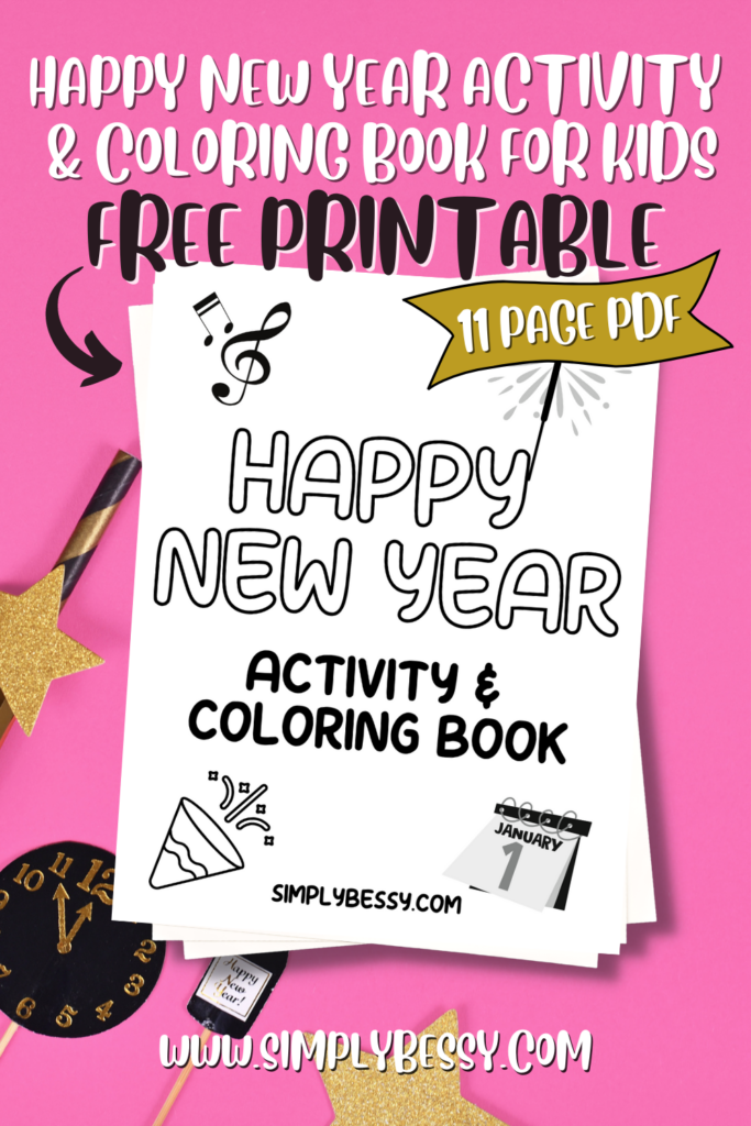 happy new year activity and coloring book pin image