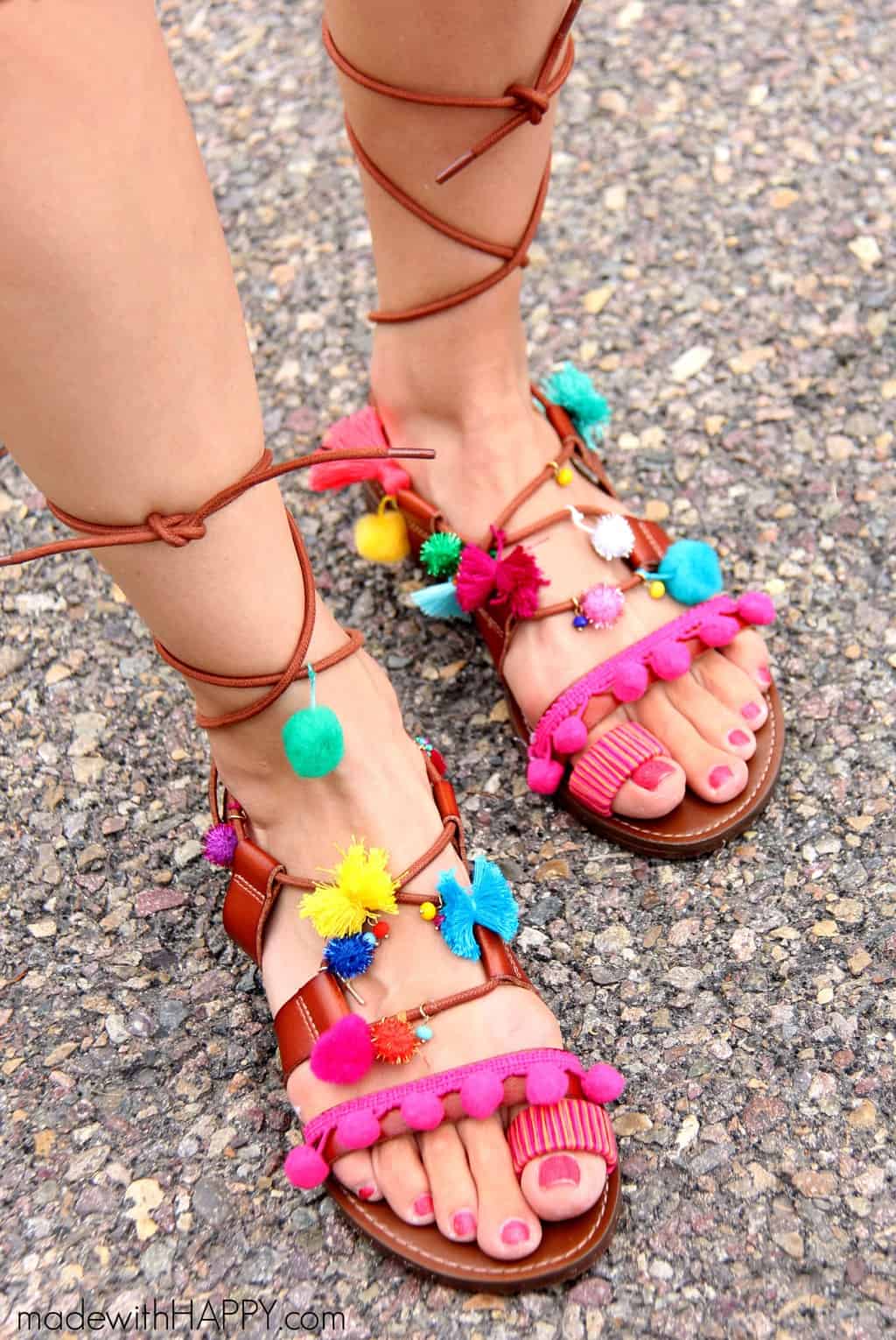 DIY Summer Sandals | Colorful Sandals | DIY Gladiator Sandals | Pops of color during your summer fashion | www.madewithhappy.com