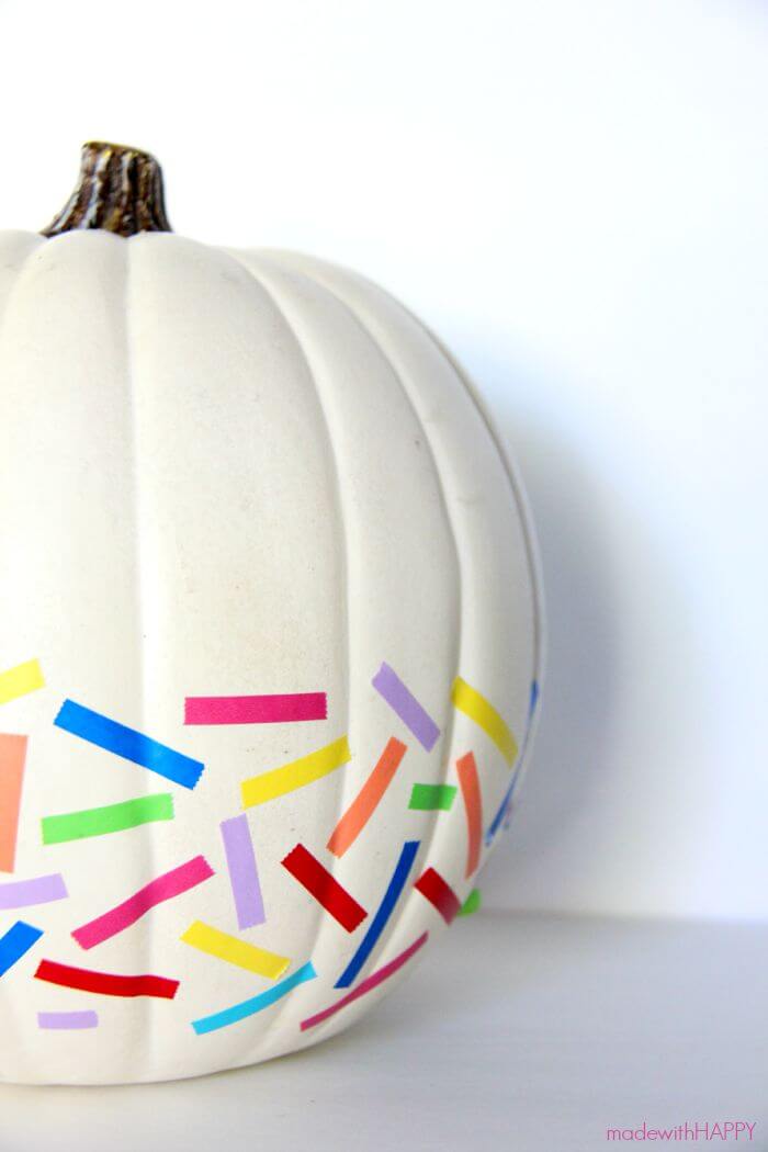 Washi Tape Pumpkin | No Carve Pumpkin | Rainbow Pumpkin | HAPPY Pumpkins | www.madewithhappy.com