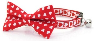 Valentine's Day Cat Bow Tie Red with white hearts