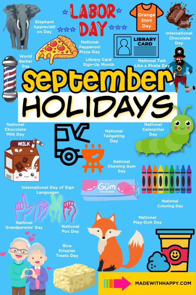 September Holidays And Observances Made With HAPPY