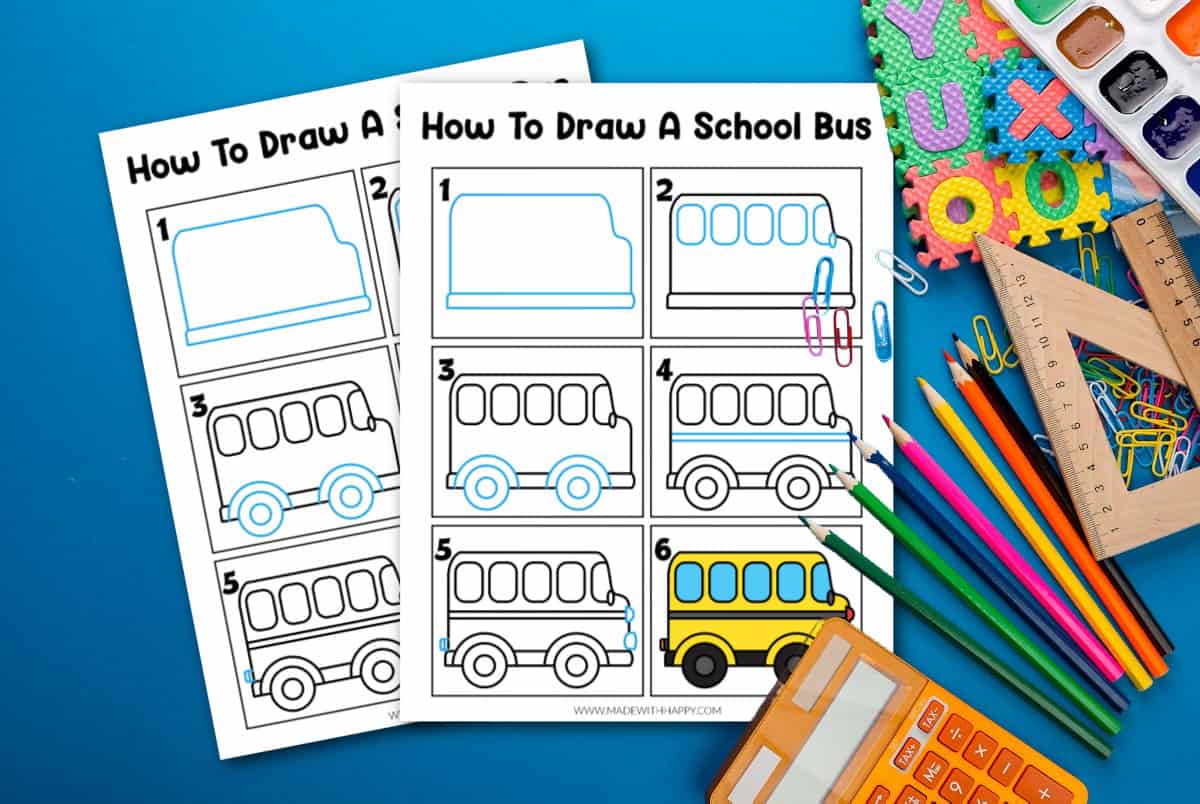 how to draw a school bus easy