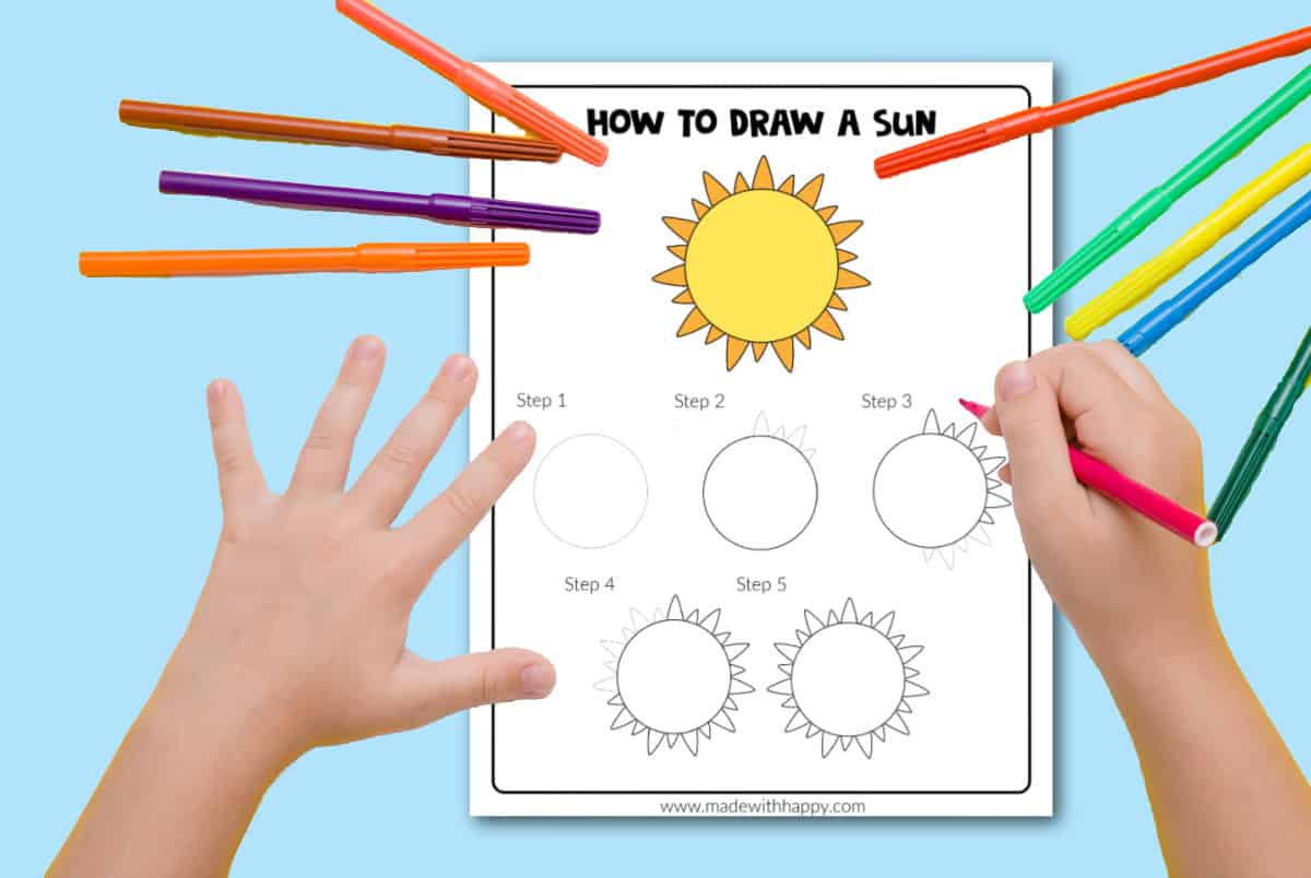 how to draw a sun step by step