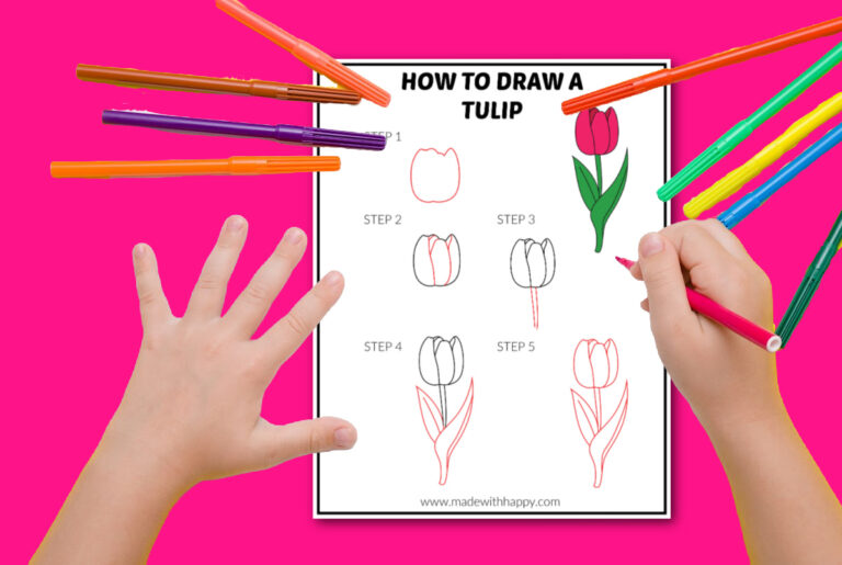 How To Draw a Tulip Easy Step-By-Step Tutorial - Made with HAPPY