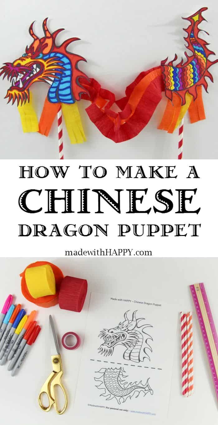 Chinese Dragon Puppet | Preschool Crafts | Chinese Kids Crafts | Dragon Puppet | www.madewithHAPPY.com