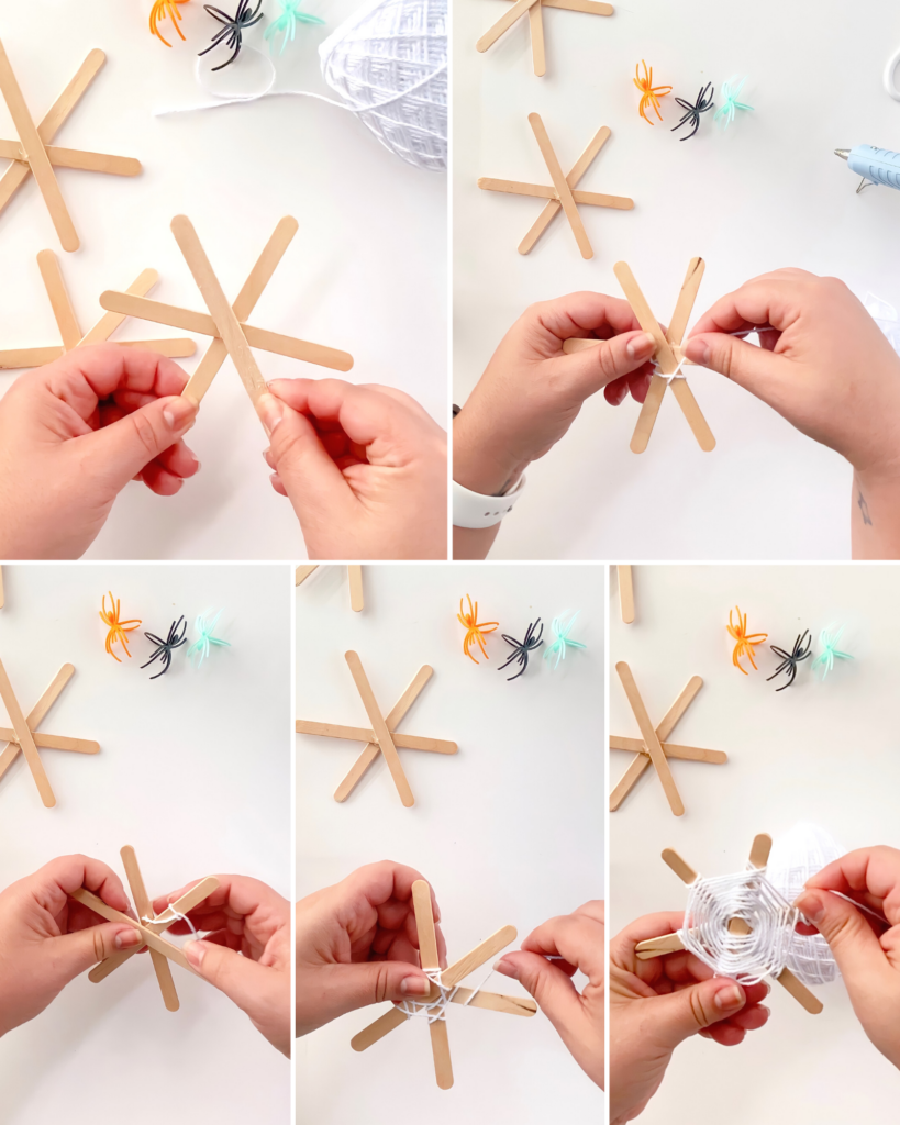 tutorial hands making craft stick spider web