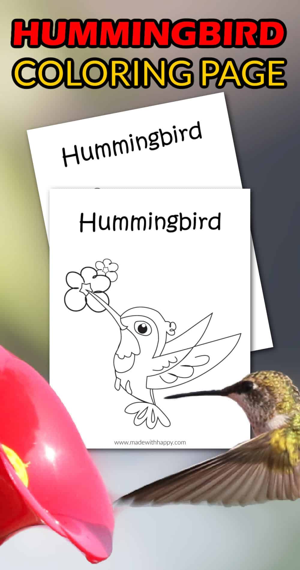 Free Printable Hummingbird Coloring Page For Kids - Made with HAPPY