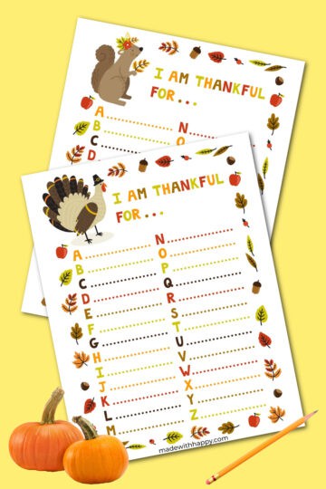 I Am Thankful For Worksheet for Kids - Made with HAPPY