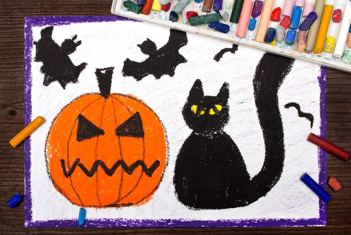 kids Halloween Cat Drawing