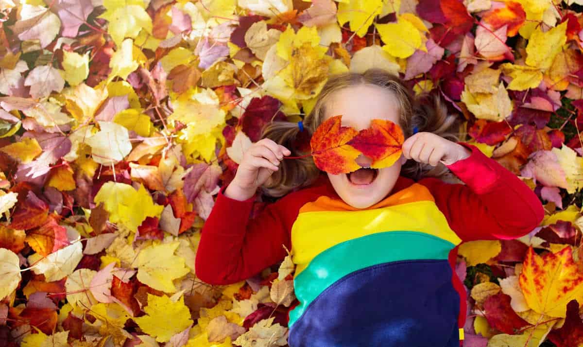 kids in leaves