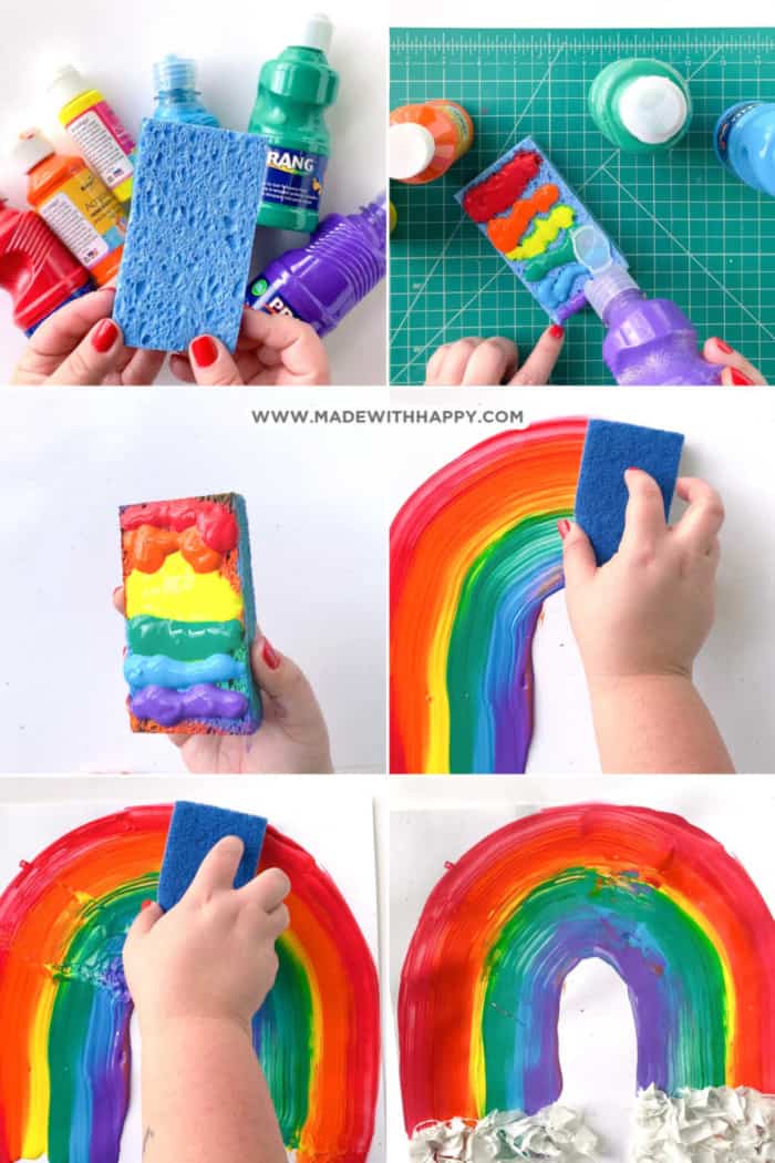 making rainbow sponge art craft