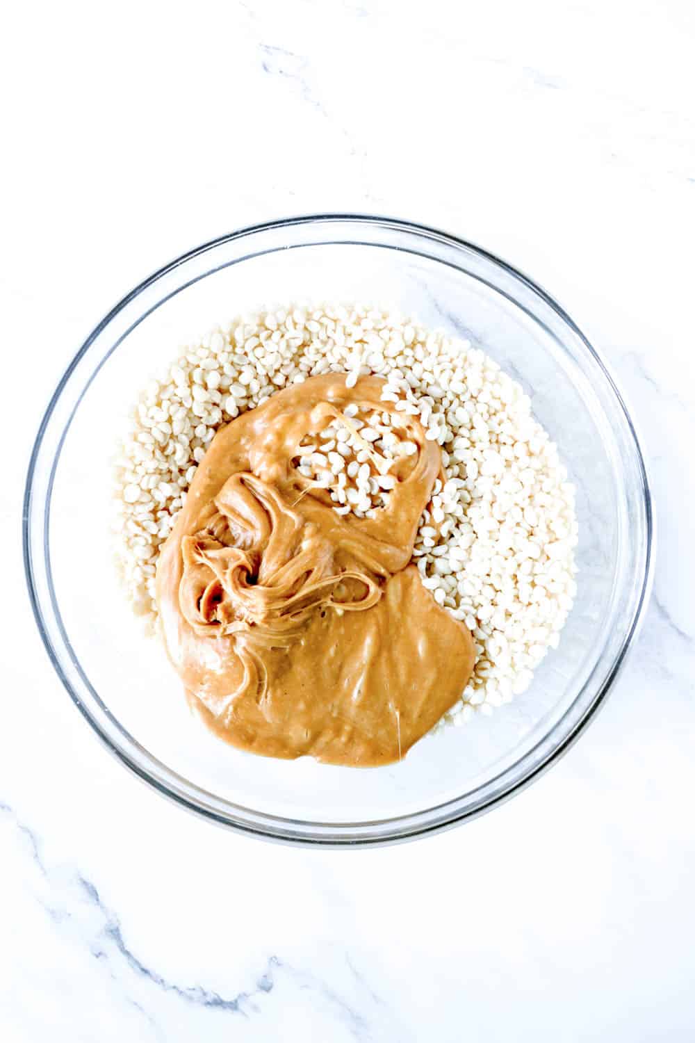 mix rice krispie and peanut butter mixture
