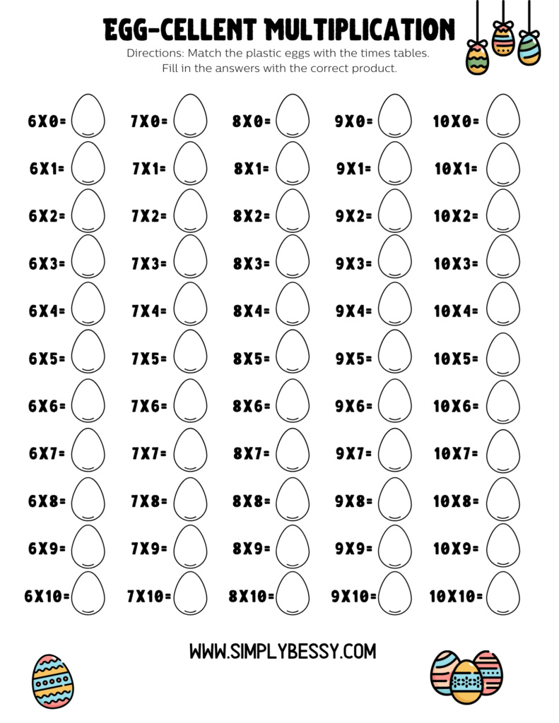 plastic easter egg multiplication math game printable