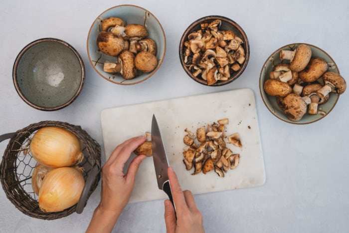 cutting mushrooms