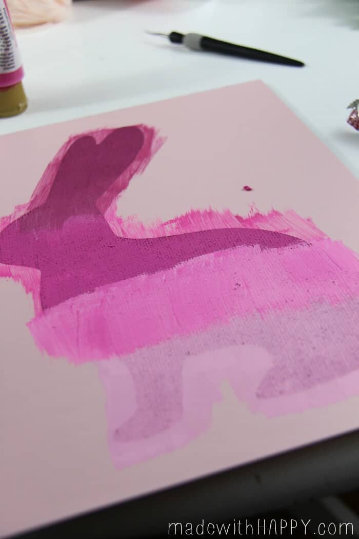 Ombre Burlap Bunny | Easter Bunny Decorations | Pink Bunny Stencil | DIY Easter Decor | www.madewithHAPPY.com