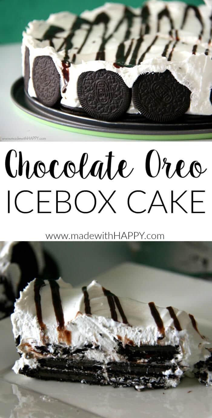 Chocolate Oreo Icebox Cake | Oreo Desserts | Oreo Cake | No Bake Desserts made with oreos | Simple Desserts | Icebox Cake | www.madewithhappy.com