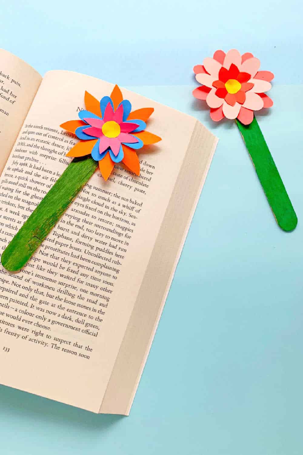 Easy Popsicle Stick Flower Bookmarks