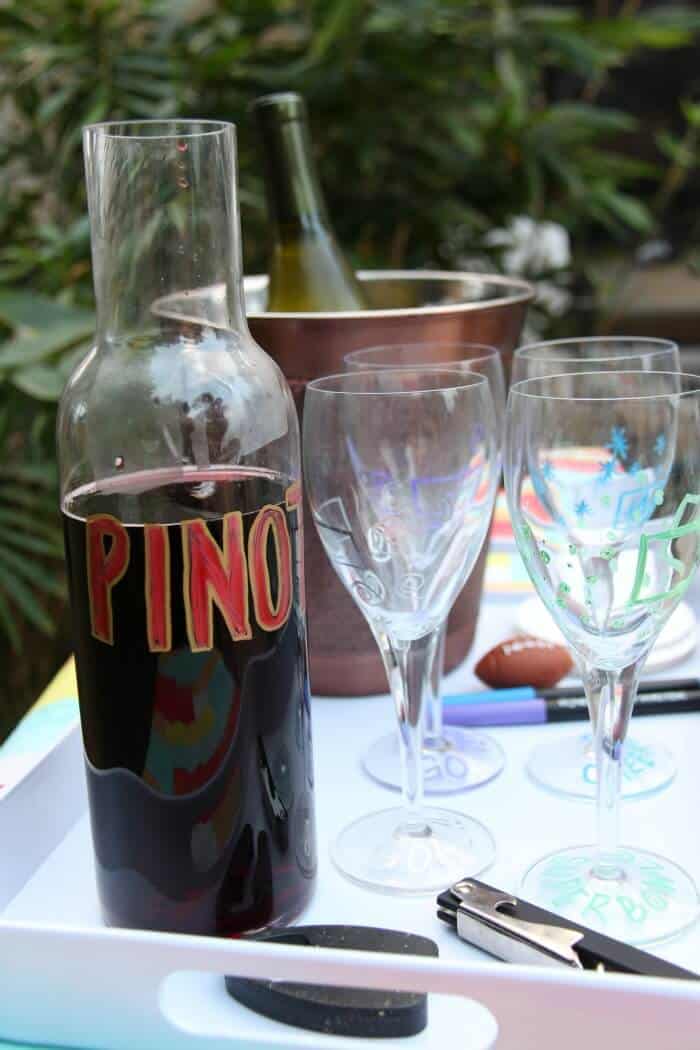 Game Day Celebration Tips to include the ladies | Fun Entertaining Ideas with Wine Glass Writer | Mimosa Bar and Wine Bar | www.madewithHAPPY.com