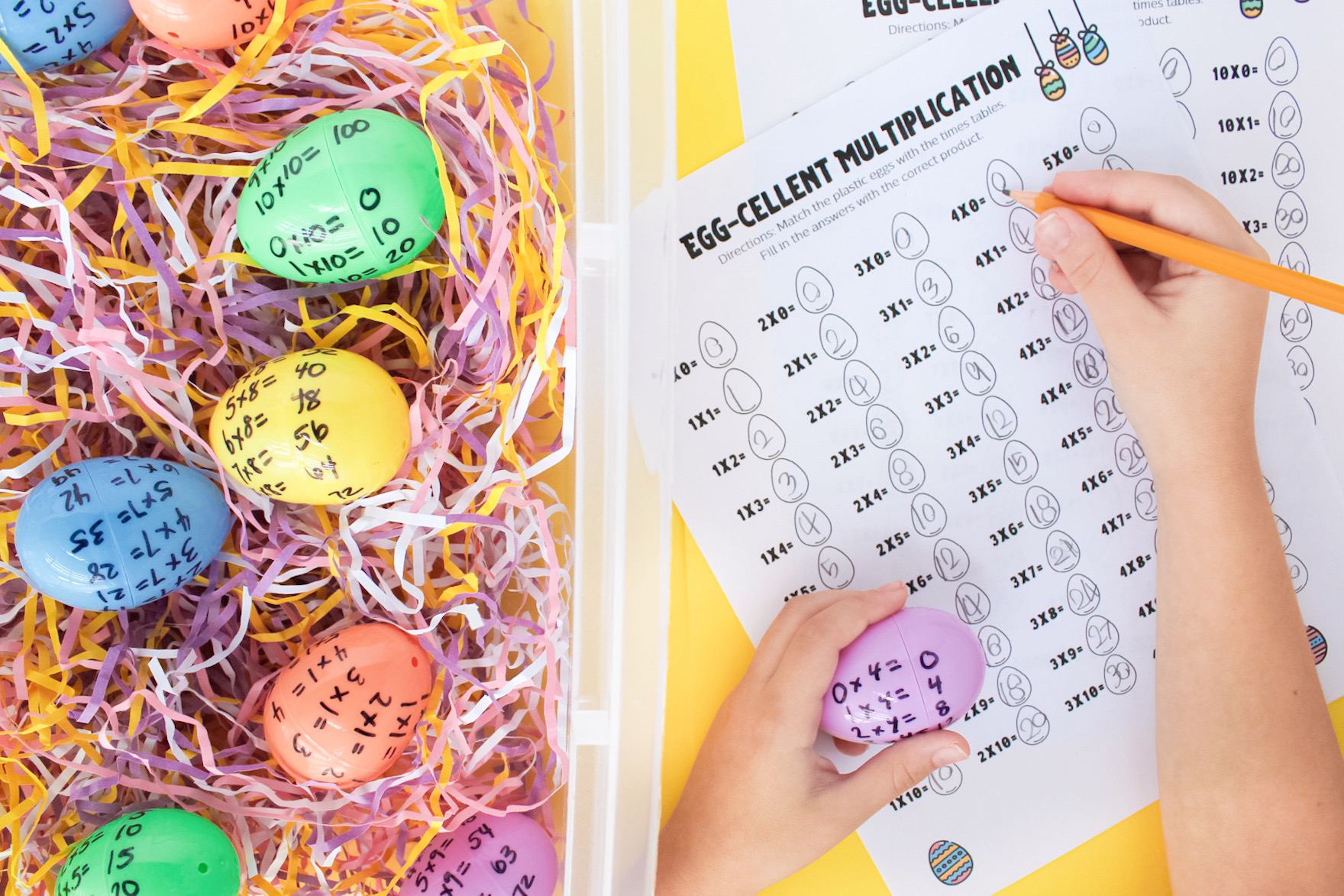 kid playing plastic easter egg math game
