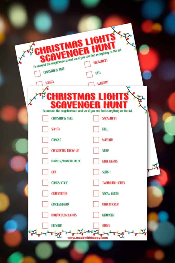 Free Christmas Lights Printable Scavenger Hunt - Made with HAPPY